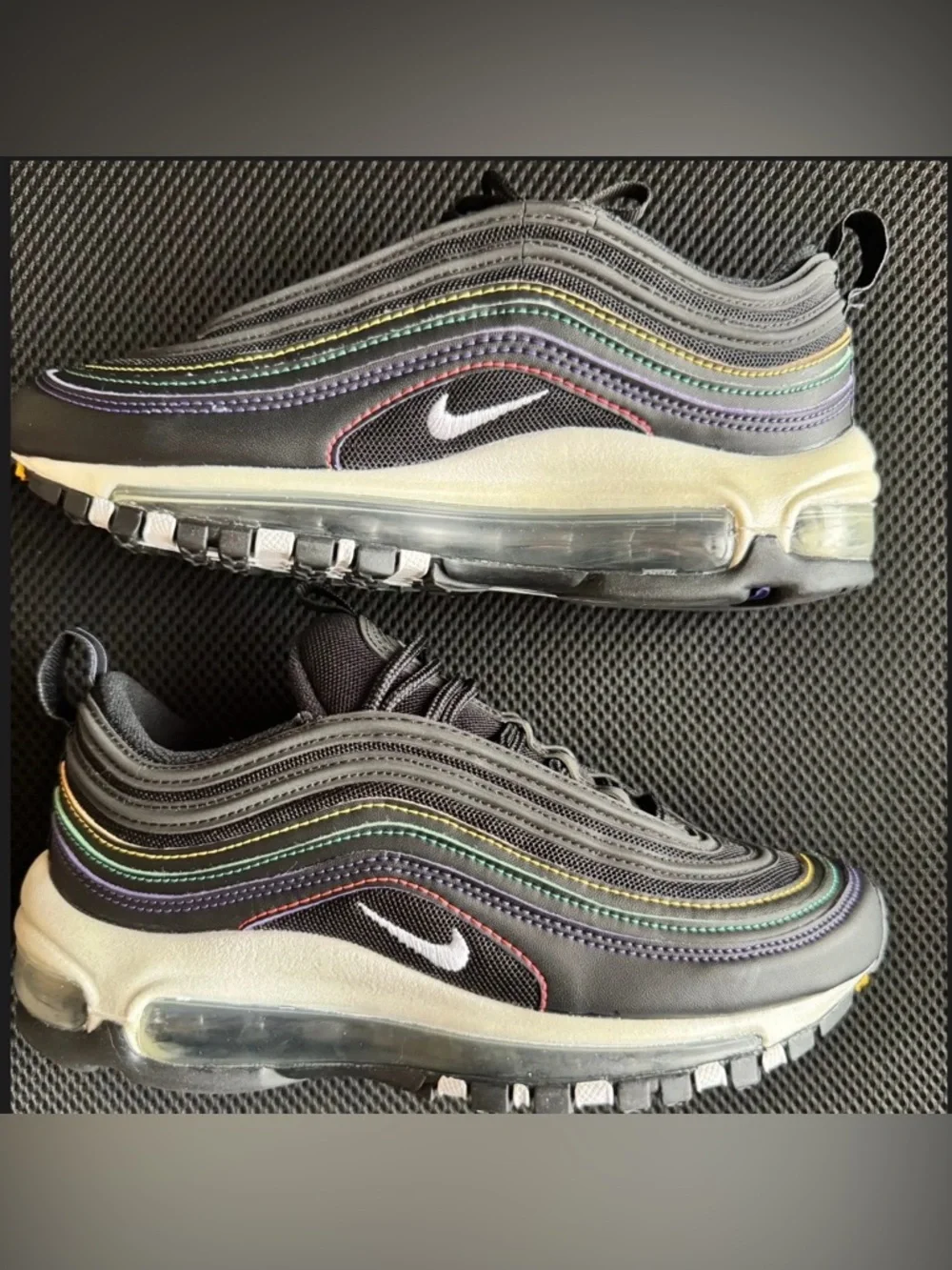 Nike Air Max 97’ Black Rainbow Stitching, Used. Women’s Size 5